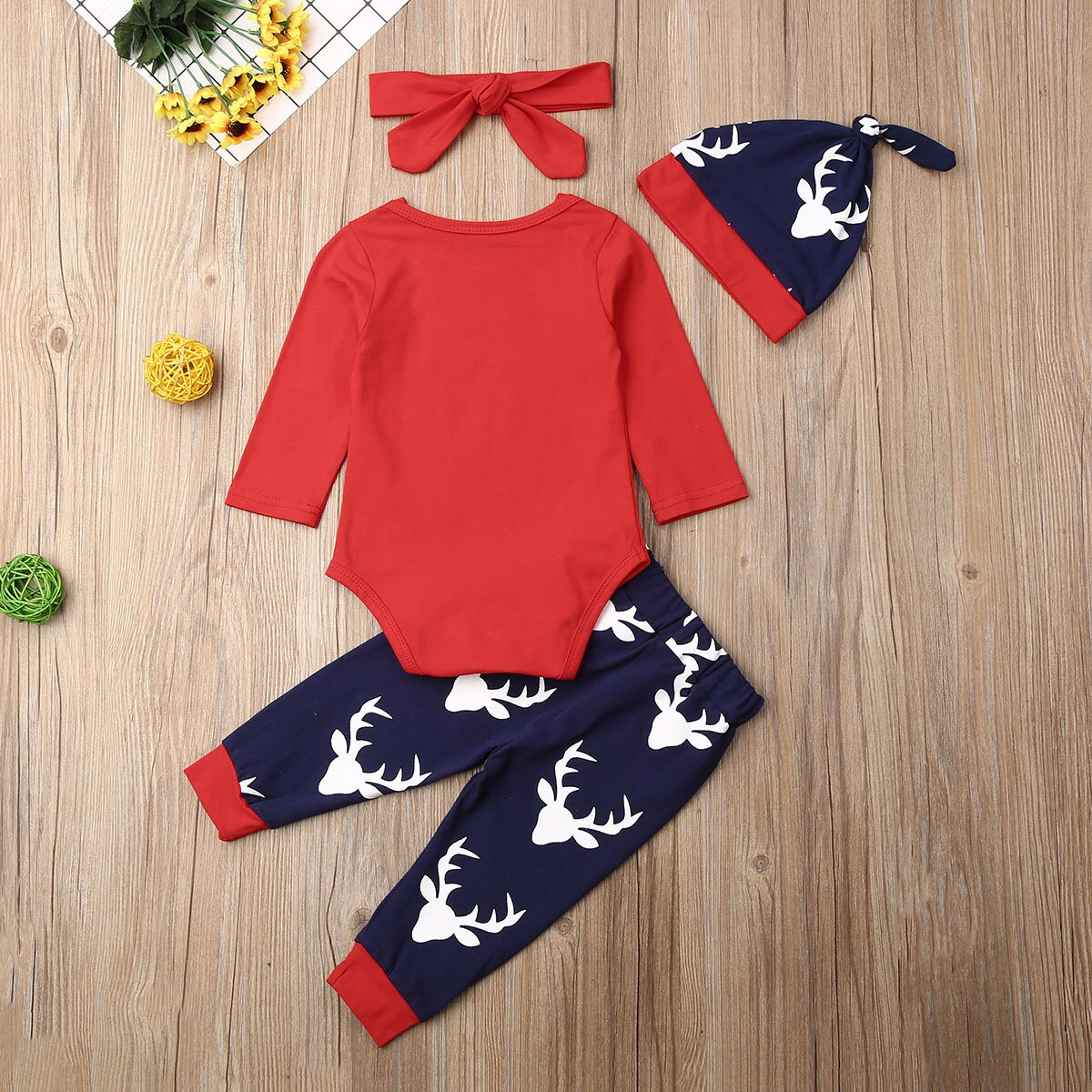 4PCS Newborn Baby Boy Girl Christmas Clothes Set