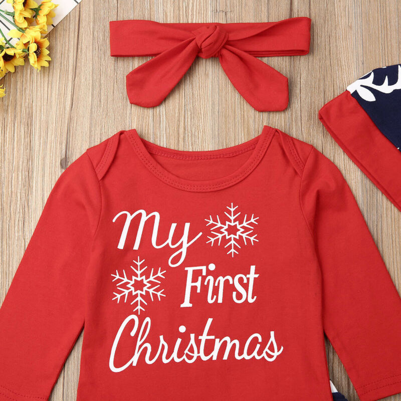 4PCS Newborn Baby Boy Girl Christmas Clothes Set