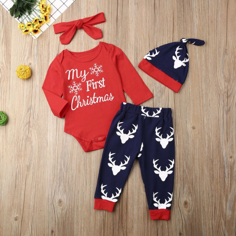 4PCS Newborn Baby Boy Girl Christmas Clothes Set