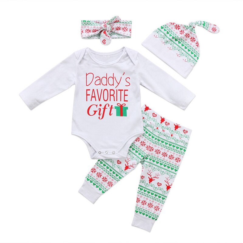 4PCS Set Newborn Baby Boy Girl Christmas Clothes