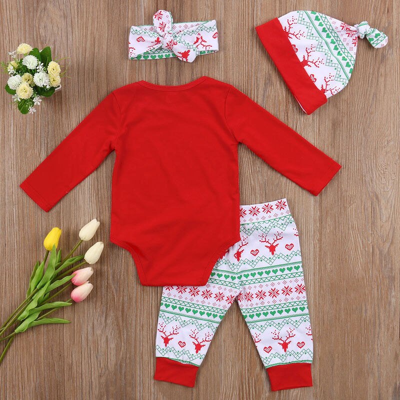 4PCS Set Newborn Baby Boy Girl Christmas Clothes