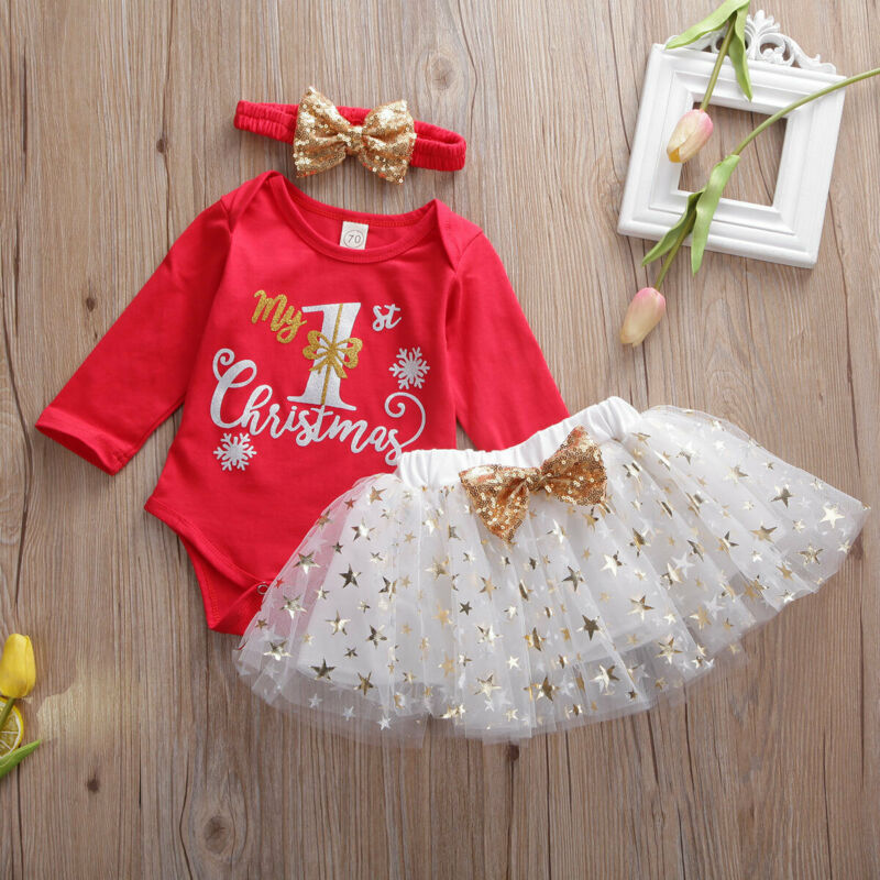 Newborn Baby Girl My 1st Christmas Clothes Sets