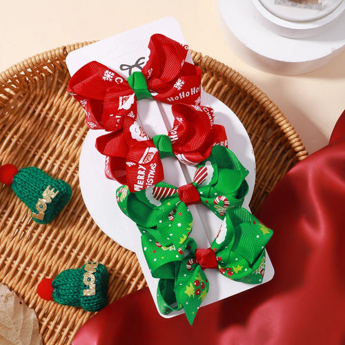 4Pcs/Set Chrismas Bowknot Hair Clip Set Childrens Holiday Party Dress