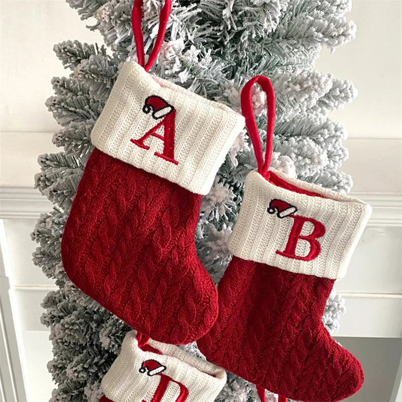 Christmas Socks Knitting Snowflake Letter Stocking Christmas