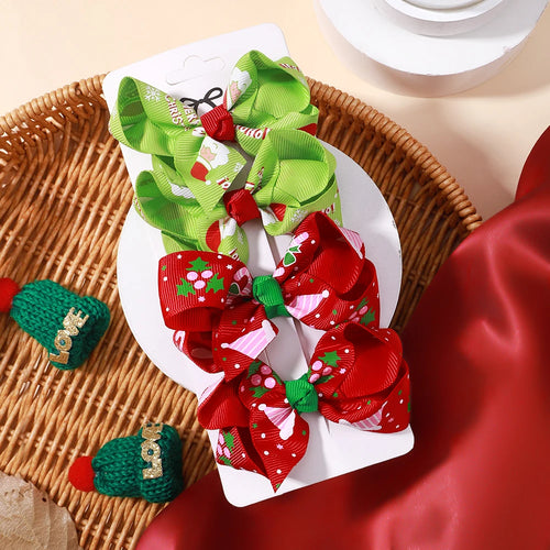 4Pcs/Set Chrismas Bowknot Hair Clip Set Childrens Holiday Party Dress