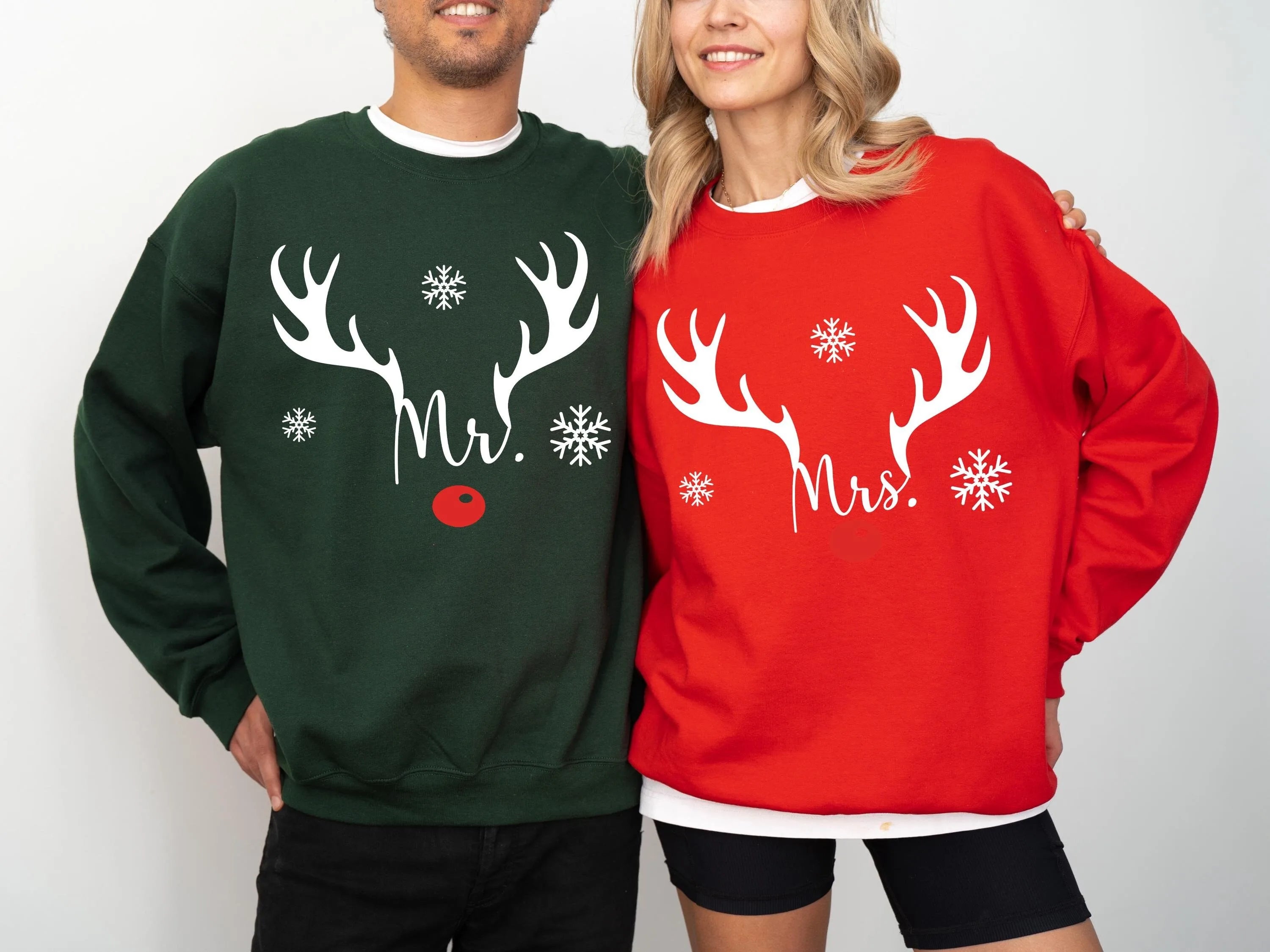 Merry Chrismas Mr Mrs Elk Antlers Red Nose Cartoon Print Boys Girls