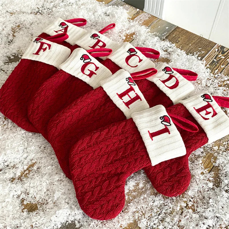 Christmas Socks Knitting Snowflake Letter Stocking Christmas