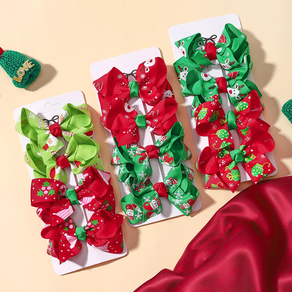 4Pcs/Set Chrismas Bowknot Hair Clip Set Childrens Holiday Party Dress