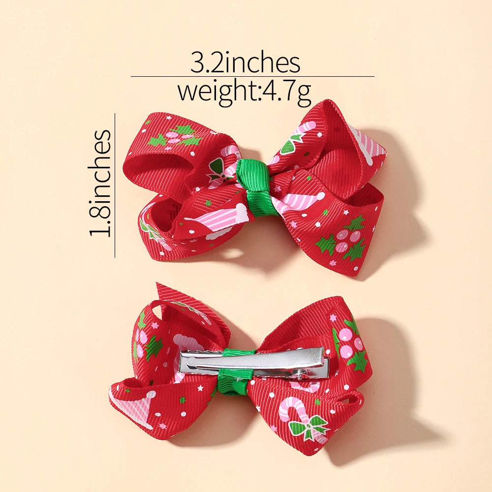 4Pcs/Set Chrismas Bowknot Hair Clip Set Childrens Holiday Party Dress