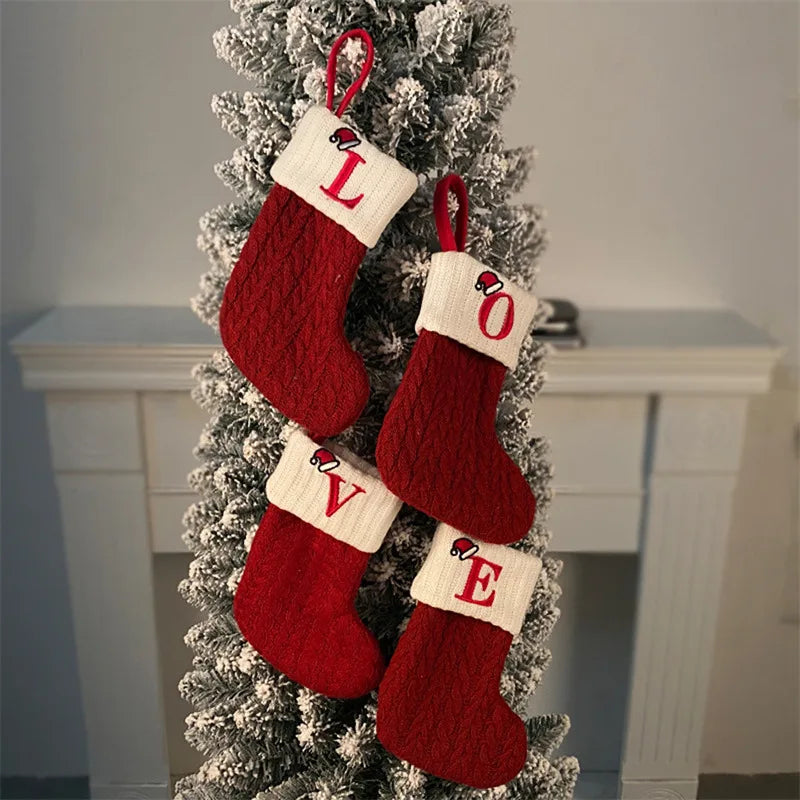 Christmas Socks Knitting Snowflake Letter Stocking Christmas