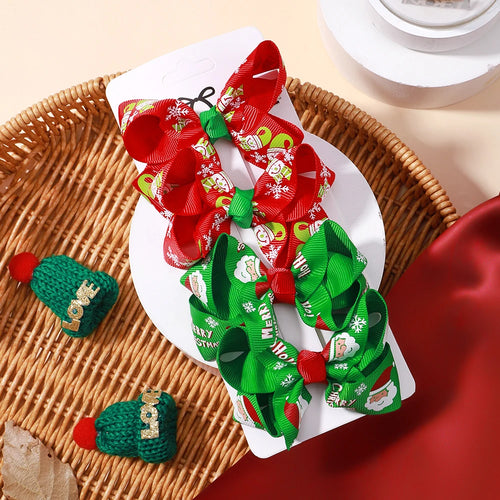 4Pcs/Set Chrismas Bowknot Hair Clip Set Childrens Holiday Party Dress