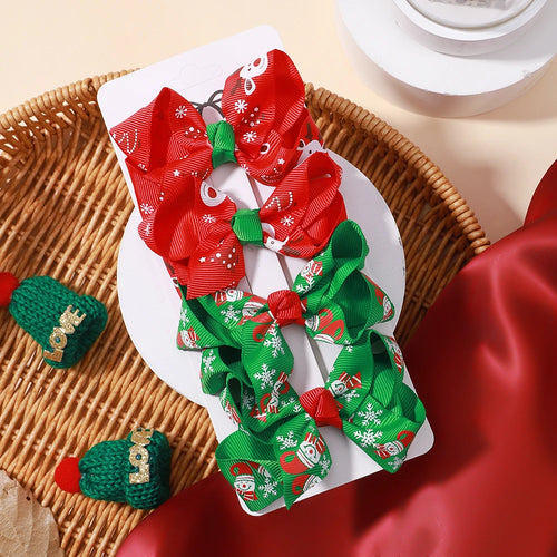 4Pcs/Set Chrismas Bowknot Hair Clip Set Childrens Holiday Party Dress