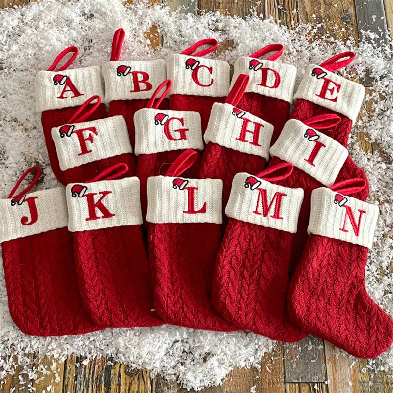 Christmas Socks Knitting Snowflake Letter Stocking Christmas