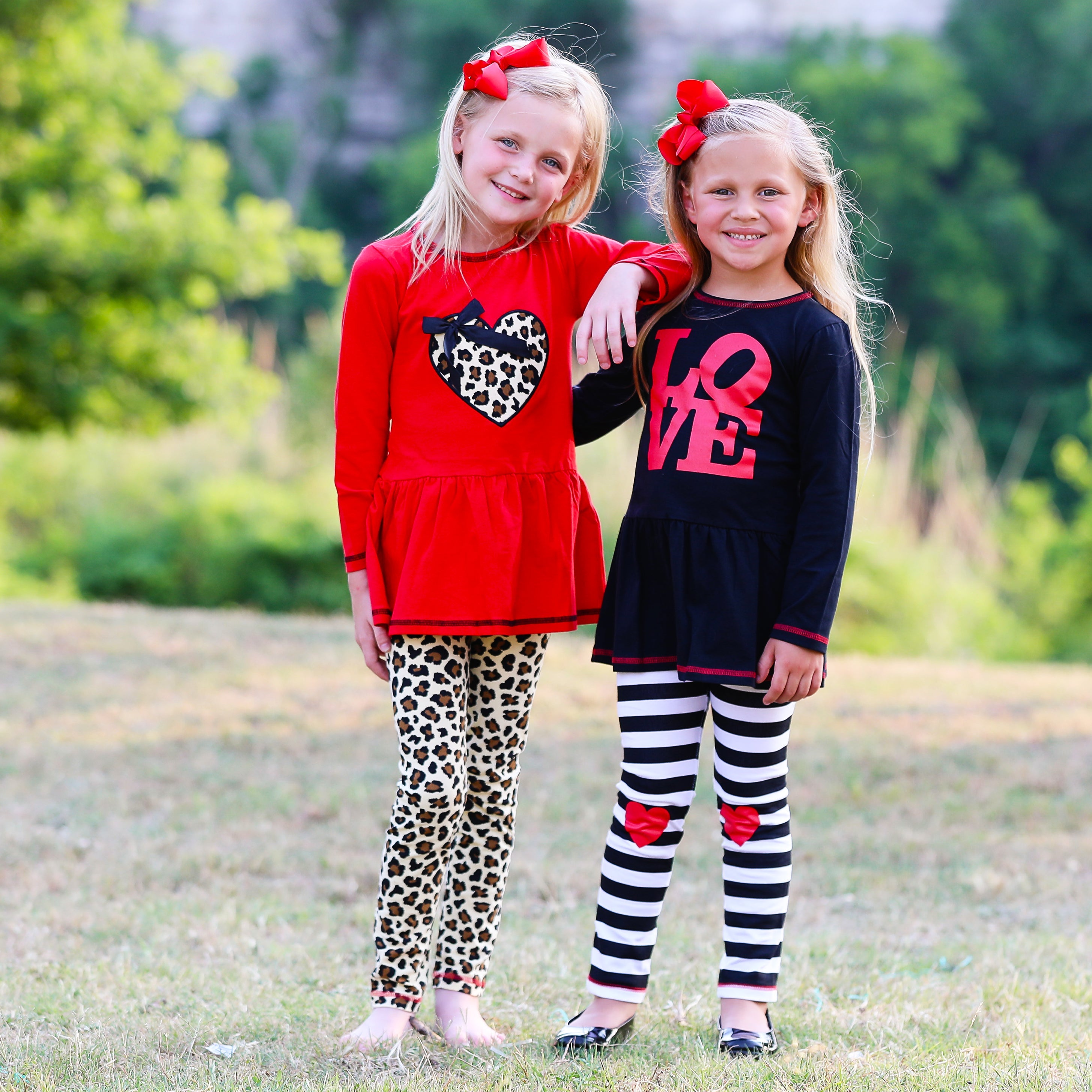 AnnLoren Girls Leopard Heart Holiday Dress Tunic & Leggings Set Outfit