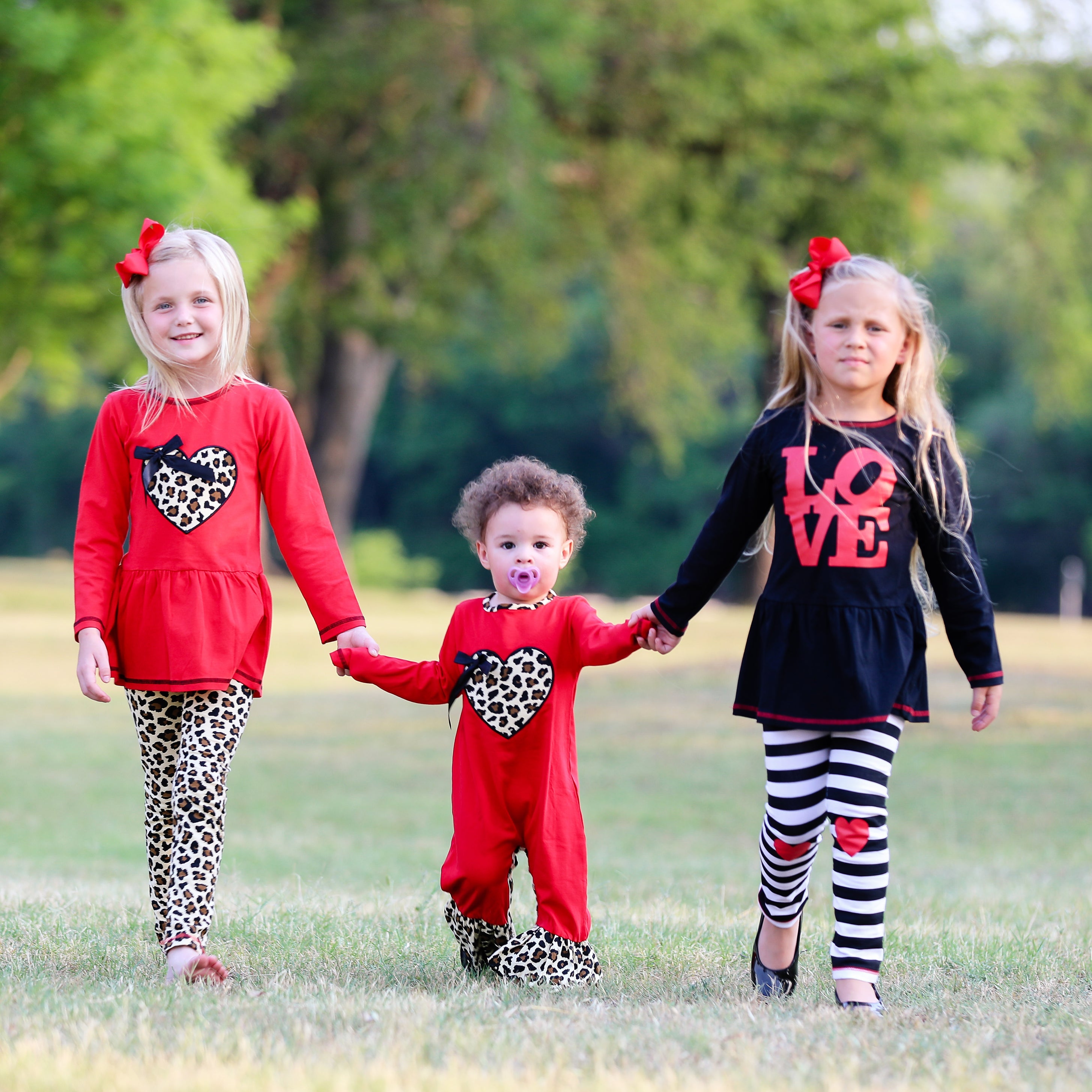 AnnLoren Girls Leopard Heart Holiday Dress Tunic & Leggings Set Outfit