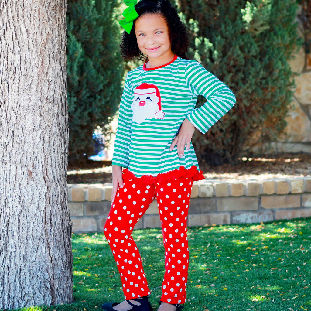 AL Limited Girls Christmas Holiday Santa Tunic Polka dot Pants Party