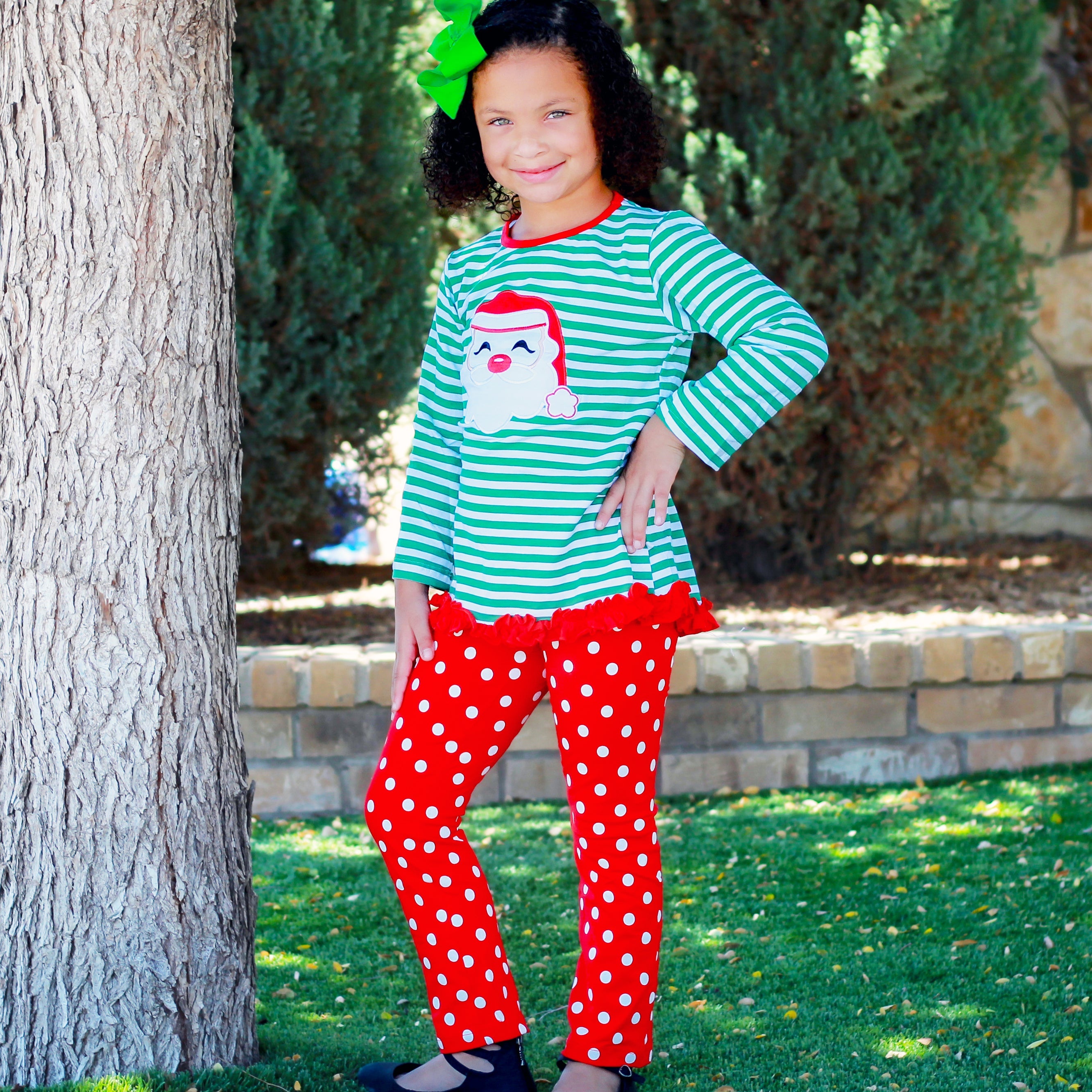 AL Limited Girls Christmas Holiday Santa Tunic Polka dot Pants Party