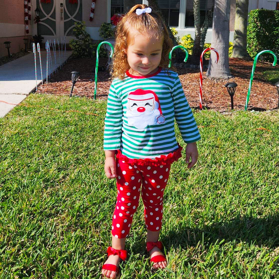 AL Limited Girls Christmas Holiday Santa Tunic Polka dot Pants Party
